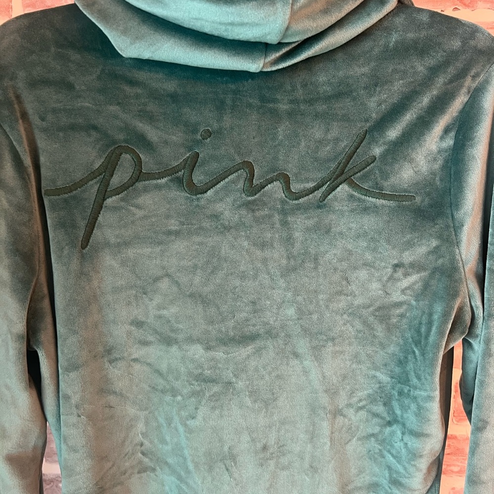 PINK Victoria's Secret Green Velour Hoodie - Picture 3 of 5